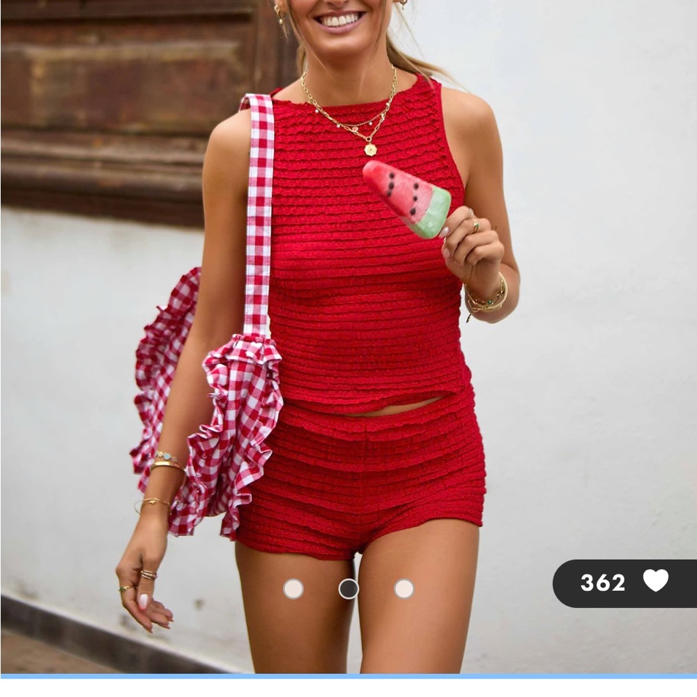 Red Knit Two-Piece Set - Picture 2 of 6